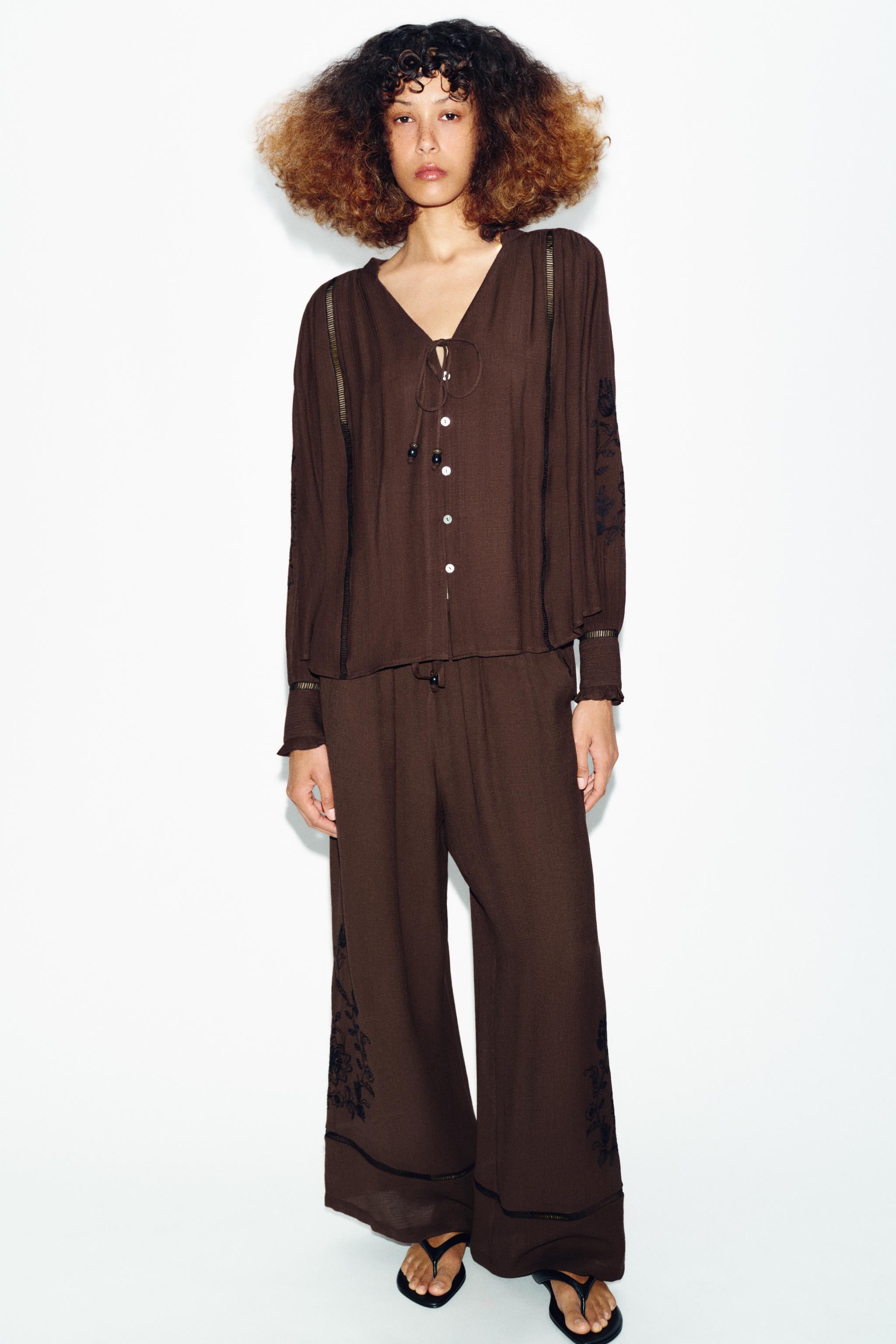 WIDE-LEG PANTS WITH LACE EMBROIDERY